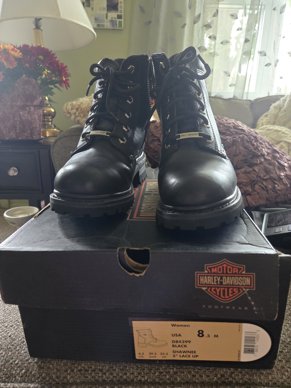 Harley-Davidson Black Shawnee Lace-Up Moto Boots with Side Zipper